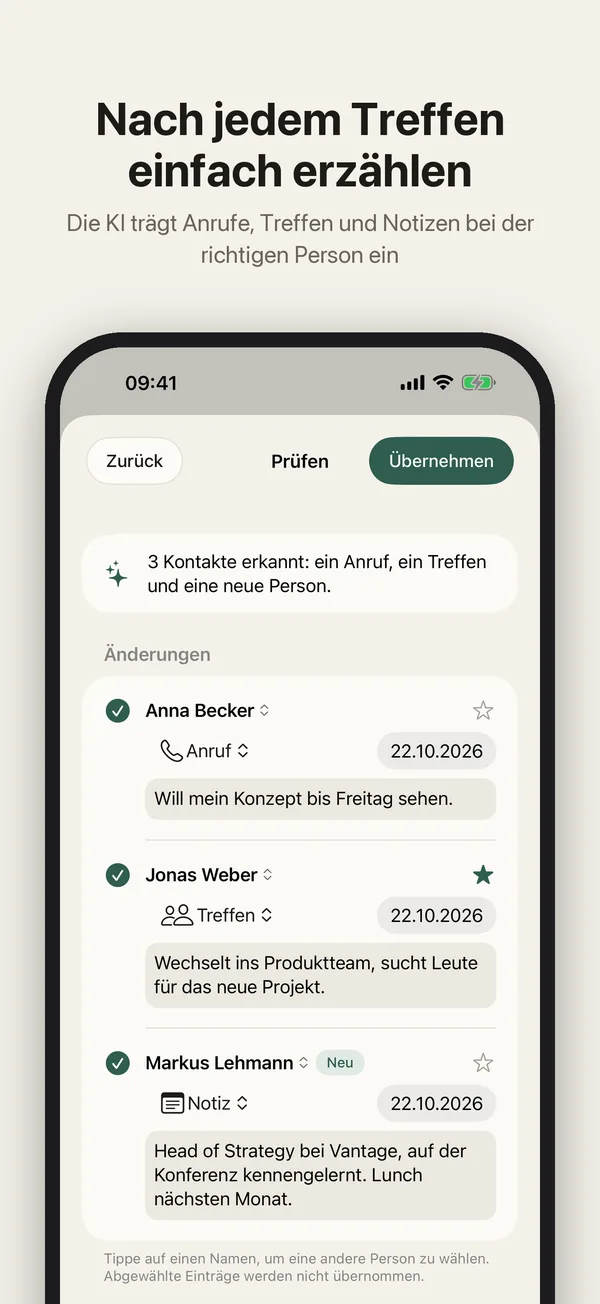 Nach jedem Treffen einfach erzählen